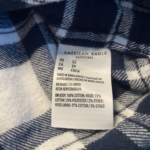 American Eagle Super Soft Plaid Hooded Flannel Shirt XS - Picture 6 of 7